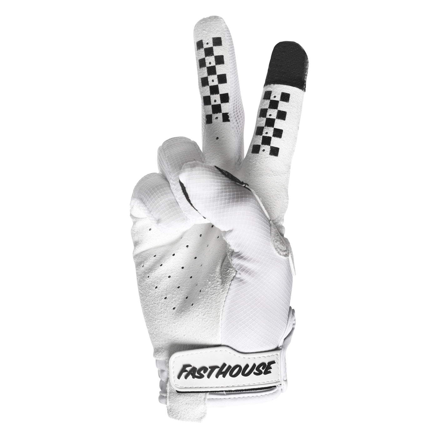 Fasthouse Elrod OG Gloves White - Palm View of Peace Sign