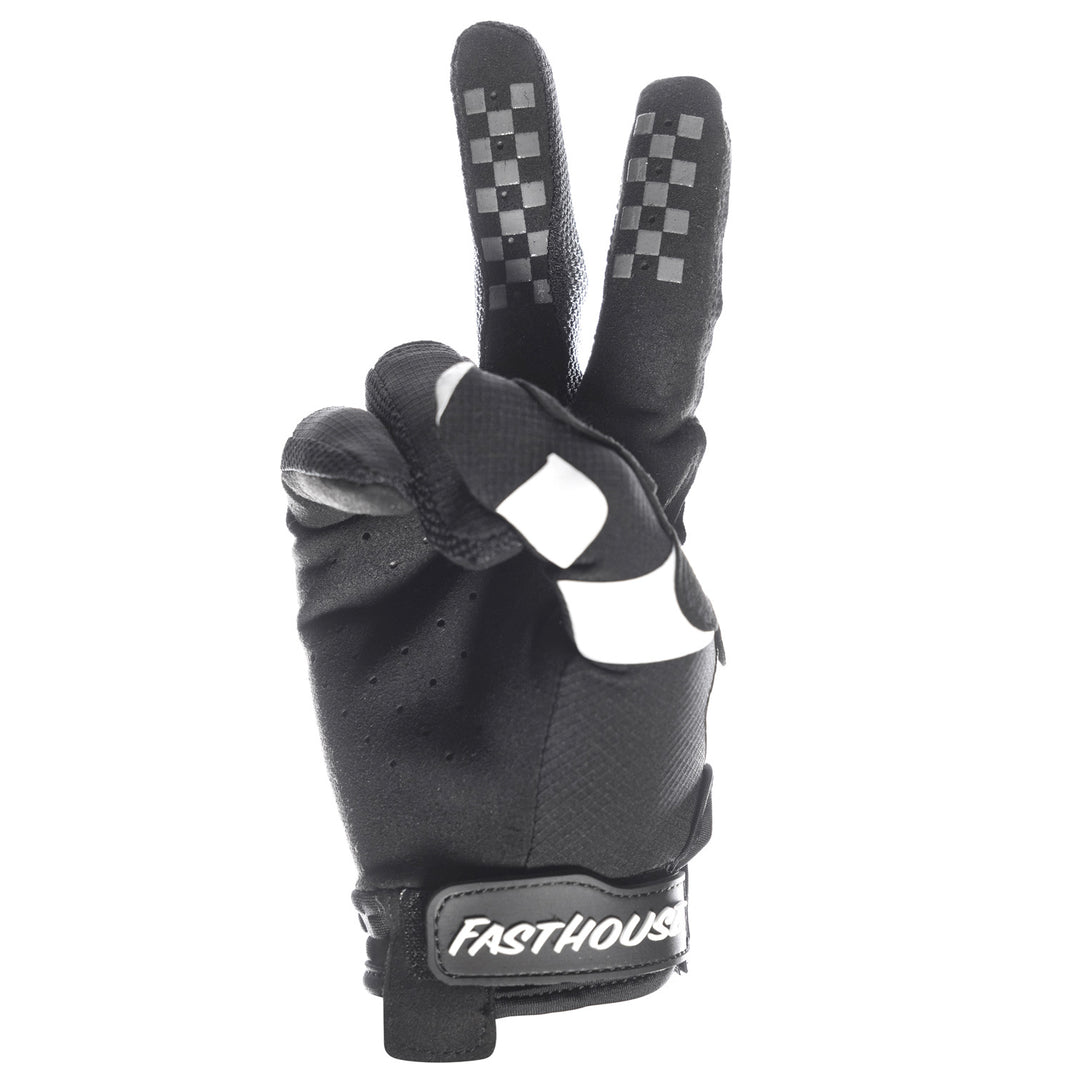 Fasthouse Elrod Torque Gloves Black - Palm View of Peace Sign