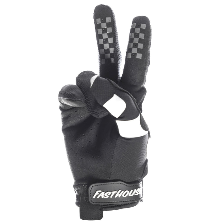 Fasthouse Elrod Torque Gloves Black - Palm View of Peace Sign