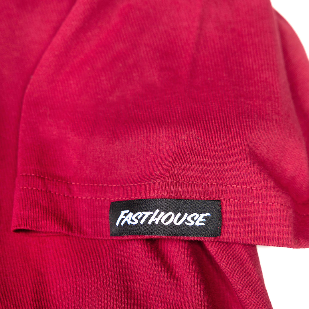 Fasthouse Elevate SS Tee Cardinal - Close-Up of Logo Tag Sewn into Sleeve