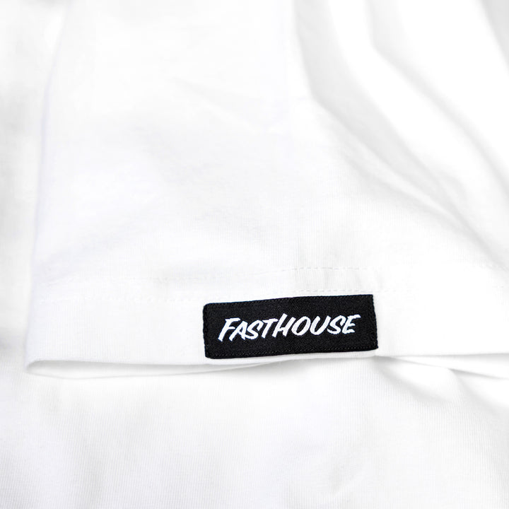 Fasthouse Elevate SS Tee White - Close-Up of Logo Tag Sewn into Sleeve