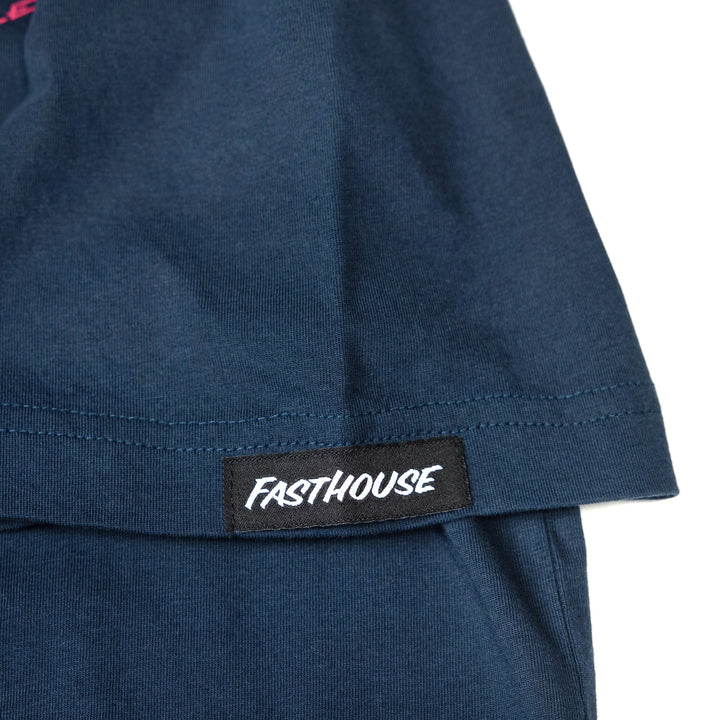 Fasthouse Explorer SS Tee Navy - Close-UP of Logo Tag Sewn into Sleeve