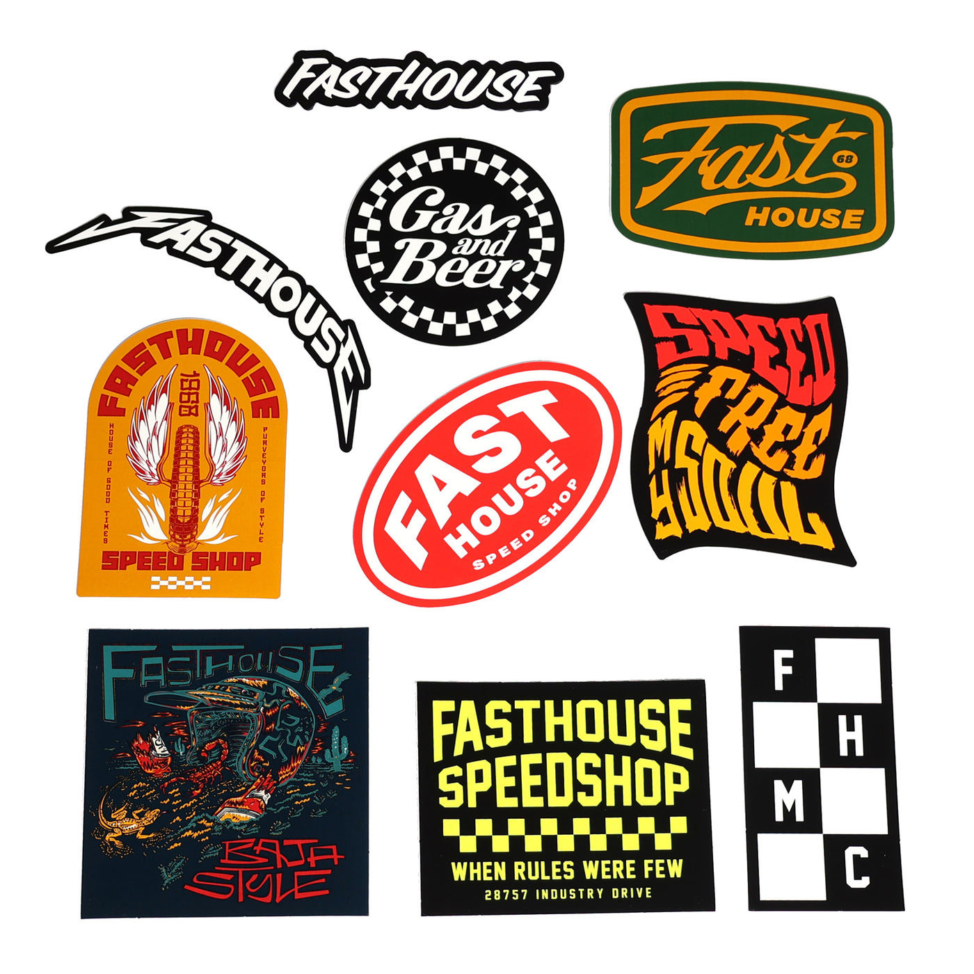 Fasthouse Fall '24 Decal 10-Pack - Flat View of Stickers