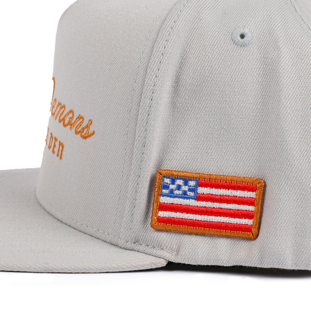 Fasthouse Fallen Hat Light Gray - Close-Up of Side Stitched American Flag