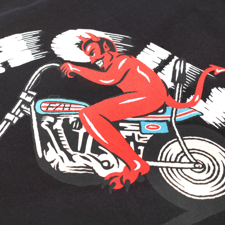 Fasthouse Fallen SS Tee Black - Detail Close-Up of Red Devil Rider Graphic on Back
