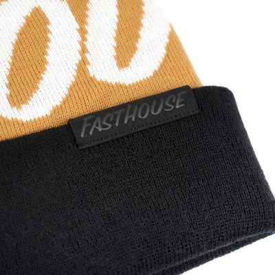 Fasthouse Fastball Beanie Cream/Black - Close-Up of Tag Sewn into Front