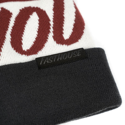 Fasthouse Fastball Beanie Rust/Smoked Navy - Close-Up of Tag Sewn into Front