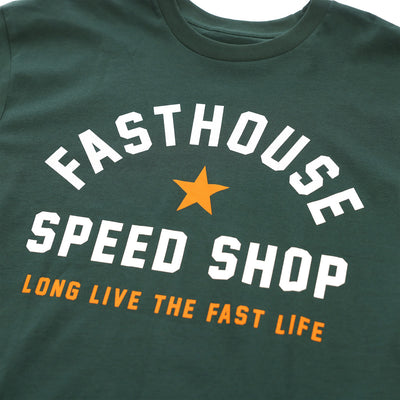 Fasthouse Fast Life Tee Forest Green - Close-Up of Graphic on Front