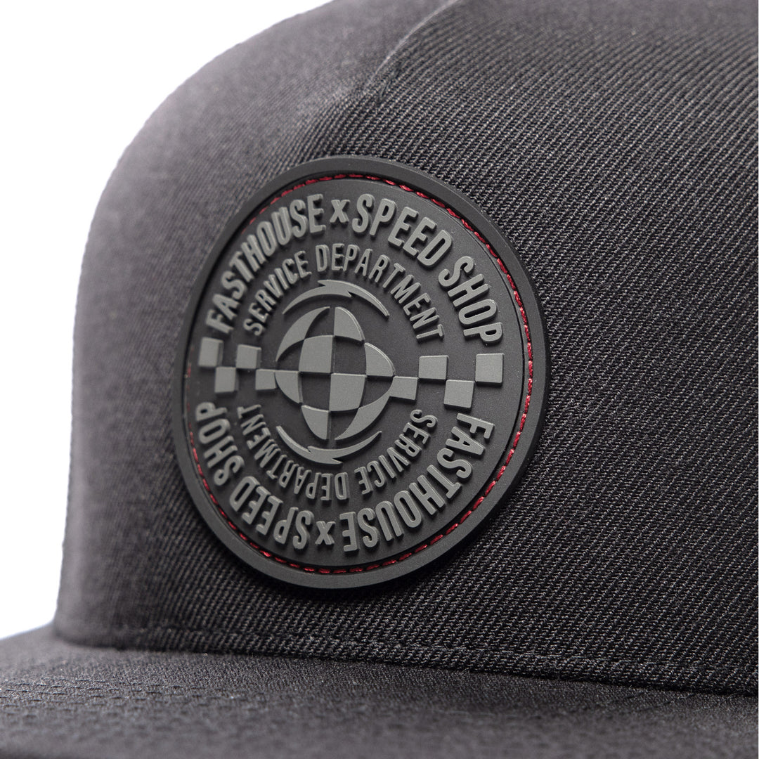 Fasthouse Finch Hat Black - Close-Up of Front Rubber Patch
