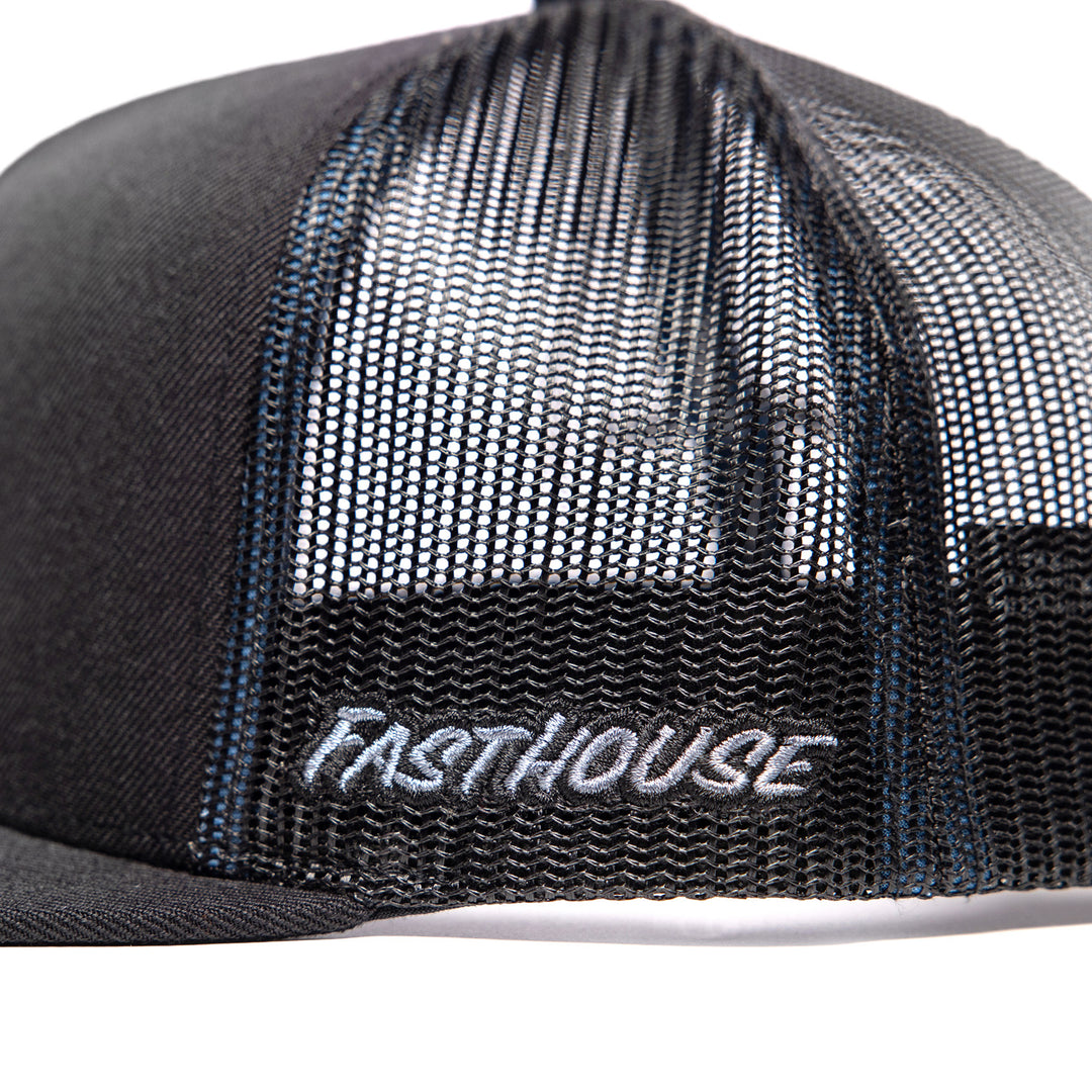 Fasthouse Finch Hat Black - Close-Up of Side Stitched Graphic