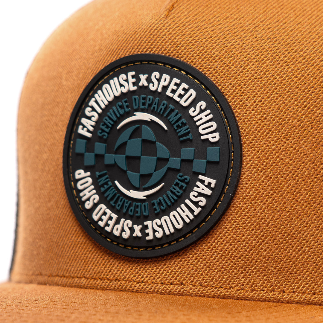 Fasthouse Finch Hat Camel - Close-Up of Front Rubber Patch
