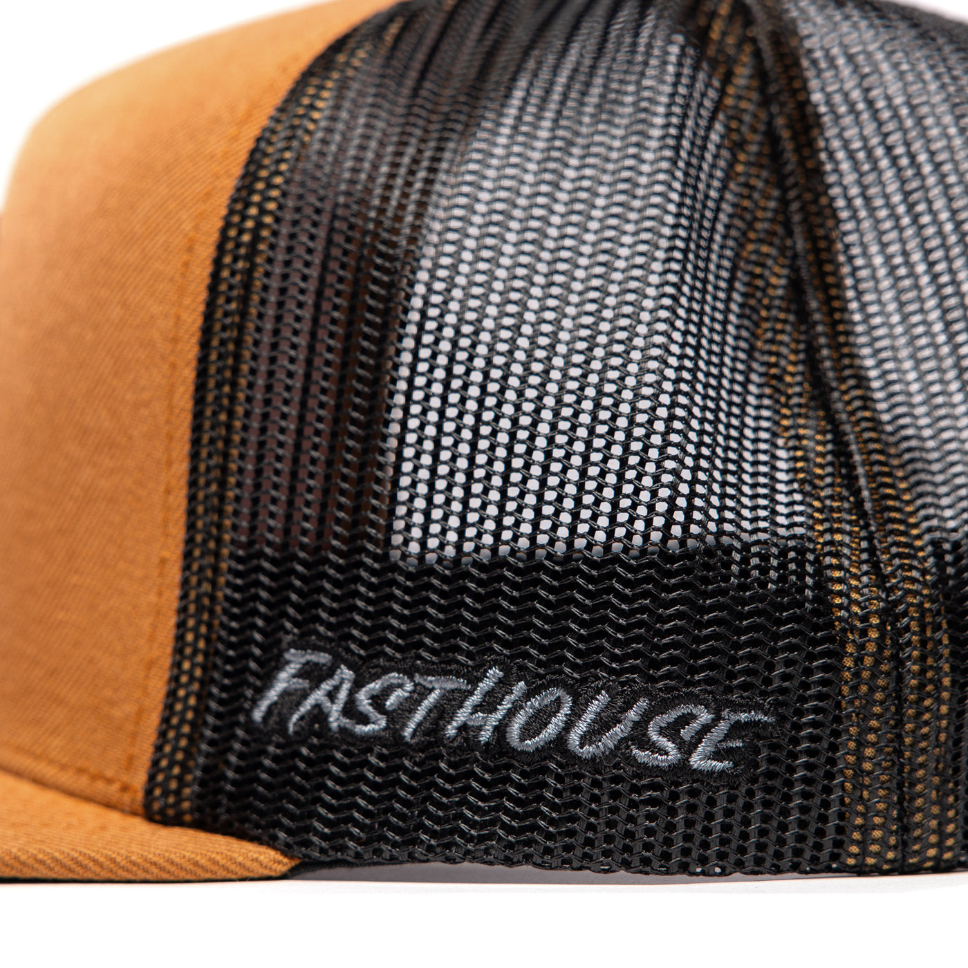 Fasthouse Finch Hat Camel - Close-Up of Side Stitched Graphic