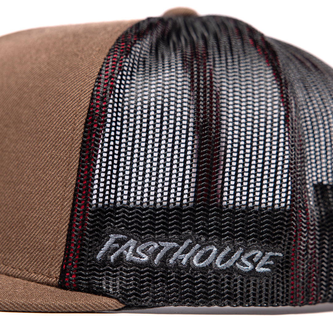 Fasthouse Finch Hat Teak - Close-Up of Side Stitched Graphic
