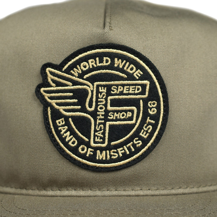 Fasthouse Flight Hat Olive - Close-Up of Front Graphic