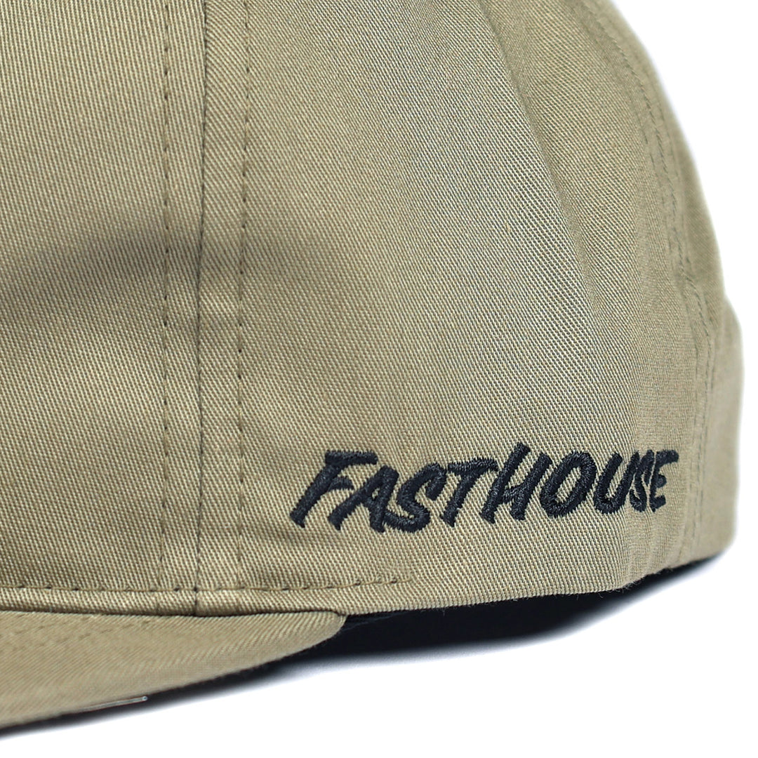 Fasthouse Flight Hat Olive - Close-Up of Stitched Logo on Side