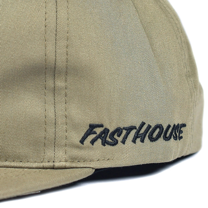 Fasthouse Flight Hat Olive - Close-Up of Stitched Logo on Side