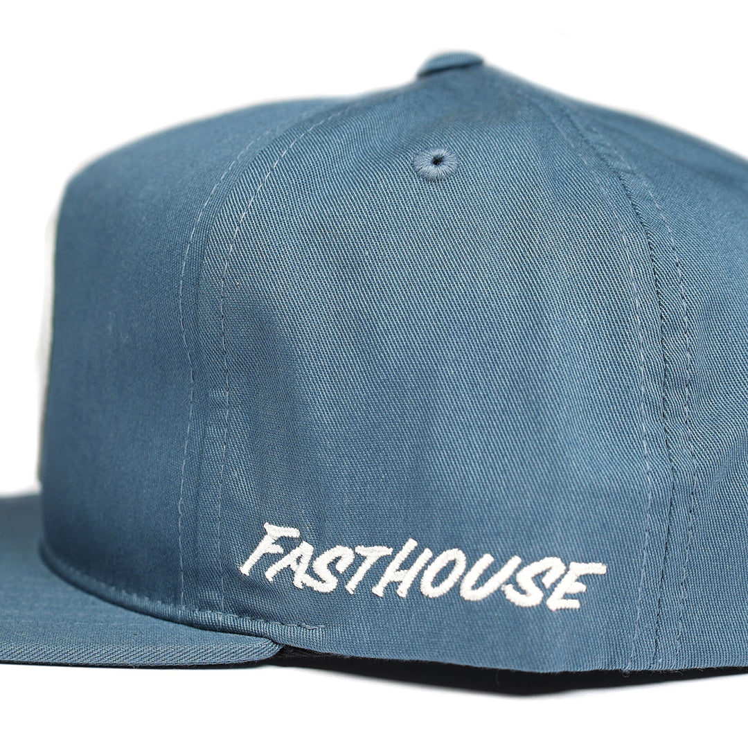 Fasthouse Flight Hat Slate - Close-Up of Stitched Logo on Side