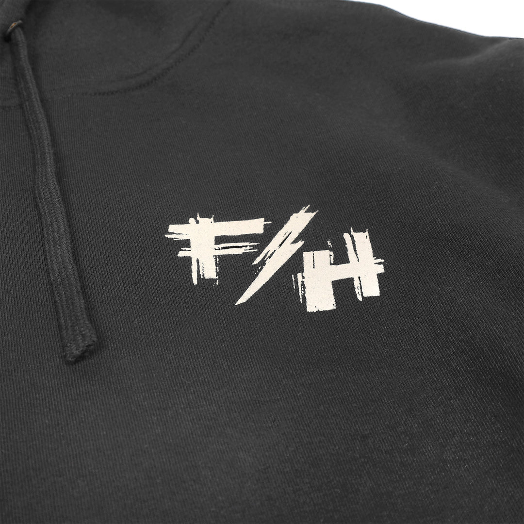 Fasthouse Fray Hooded Pullover Black - Close-Up of Graphic on Front