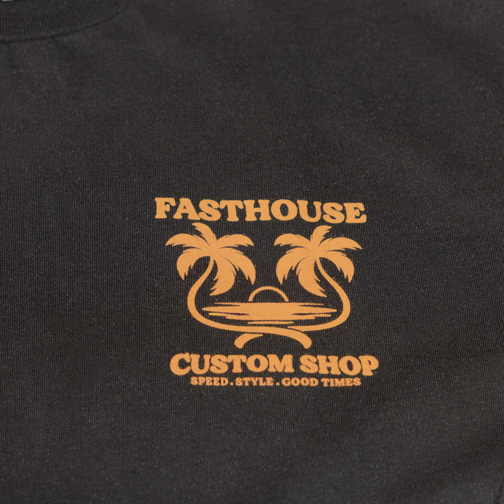 Fasthouse Getaway SS Tee Black - Close-Up of Graphic on Front
