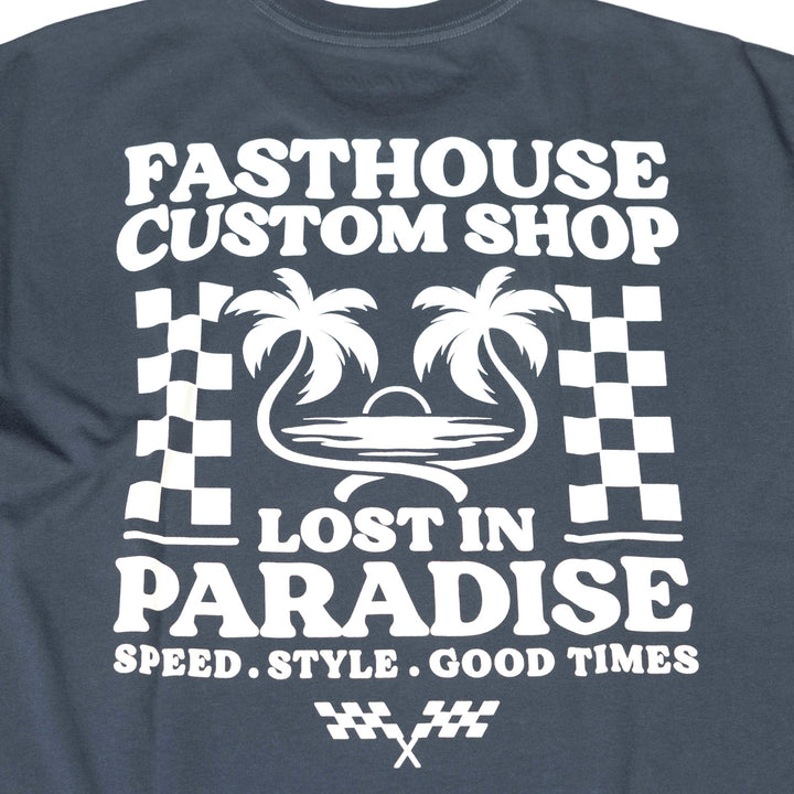 Fasthouse Getaway SS Tee Indigo - Close-Up of Graphic on Back