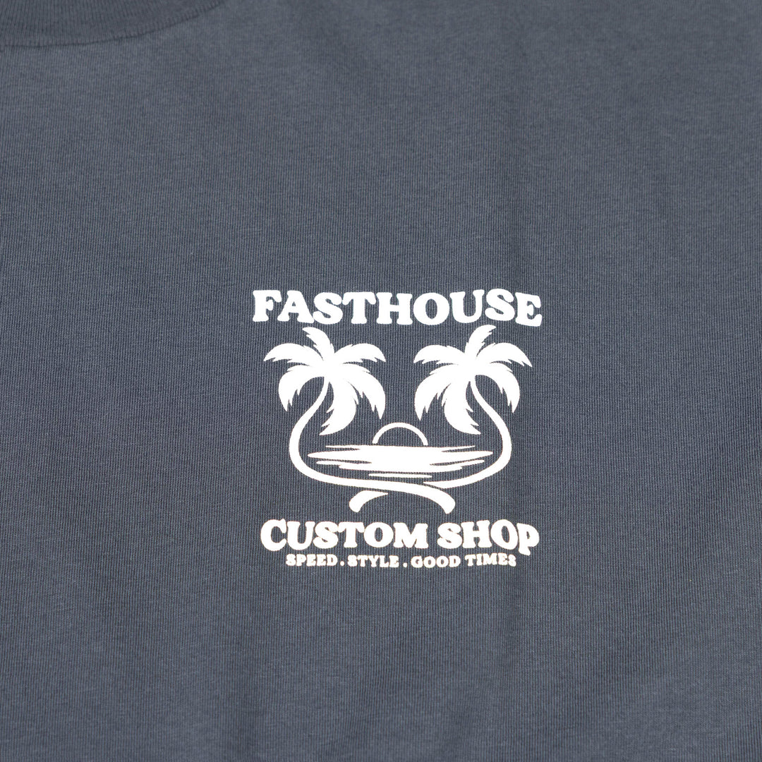 Fasthouse Getaway SS Tee Indigo - Close-Up of Graphic on Front