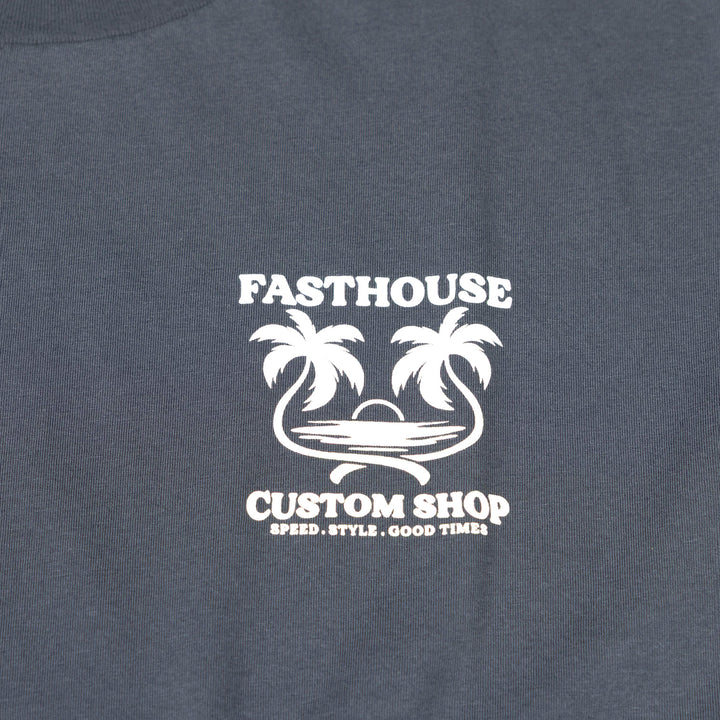 Fasthouse Getaway SS Tee Indigo - Close-Up of Graphic on Front