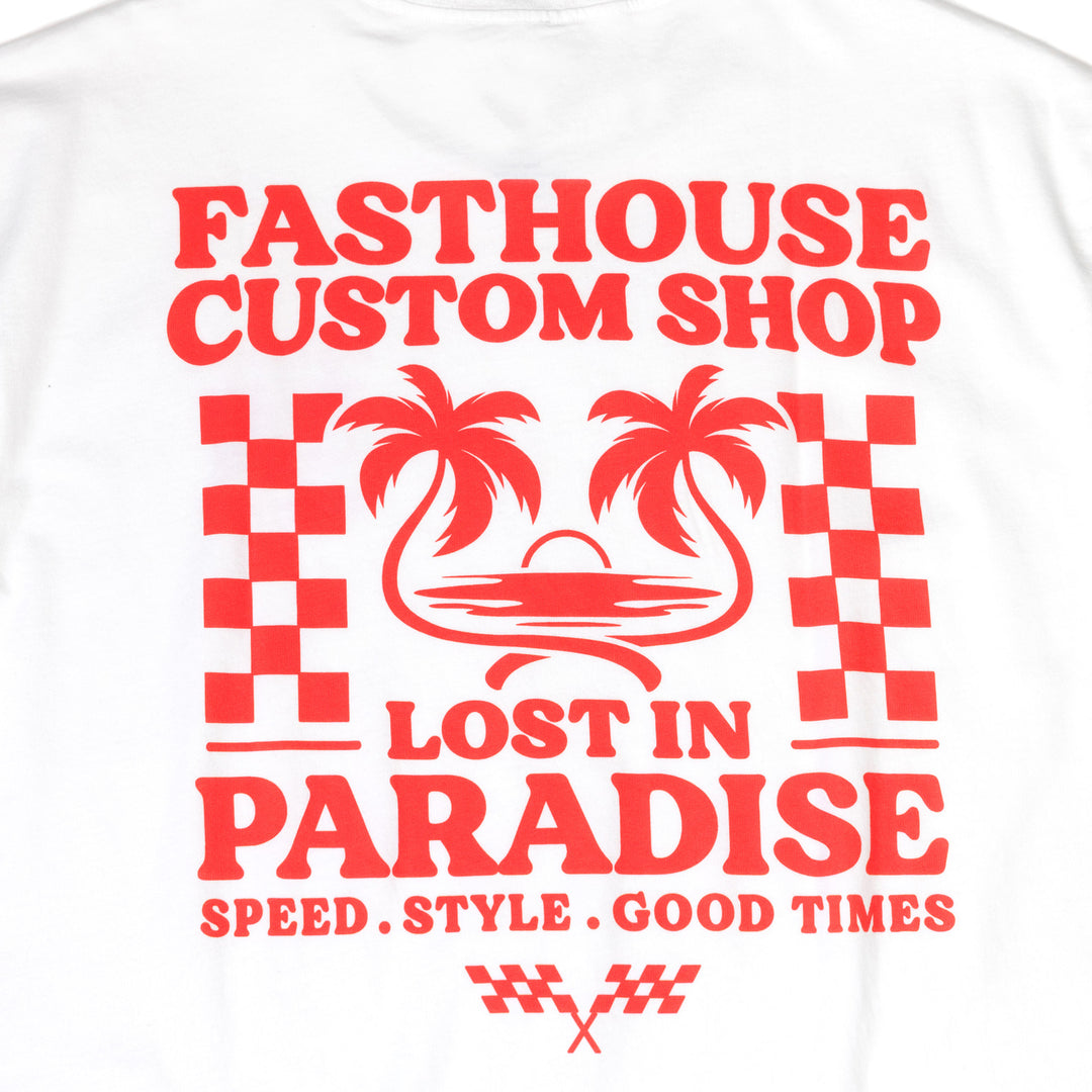 Fasthouse Getaway SS Tee White - Close-Up of Graphic on Back