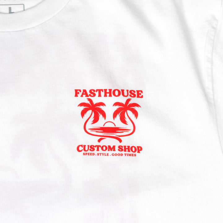 Fasthouse Getaway SS Tee White - Close-Up of Graphic on Front
