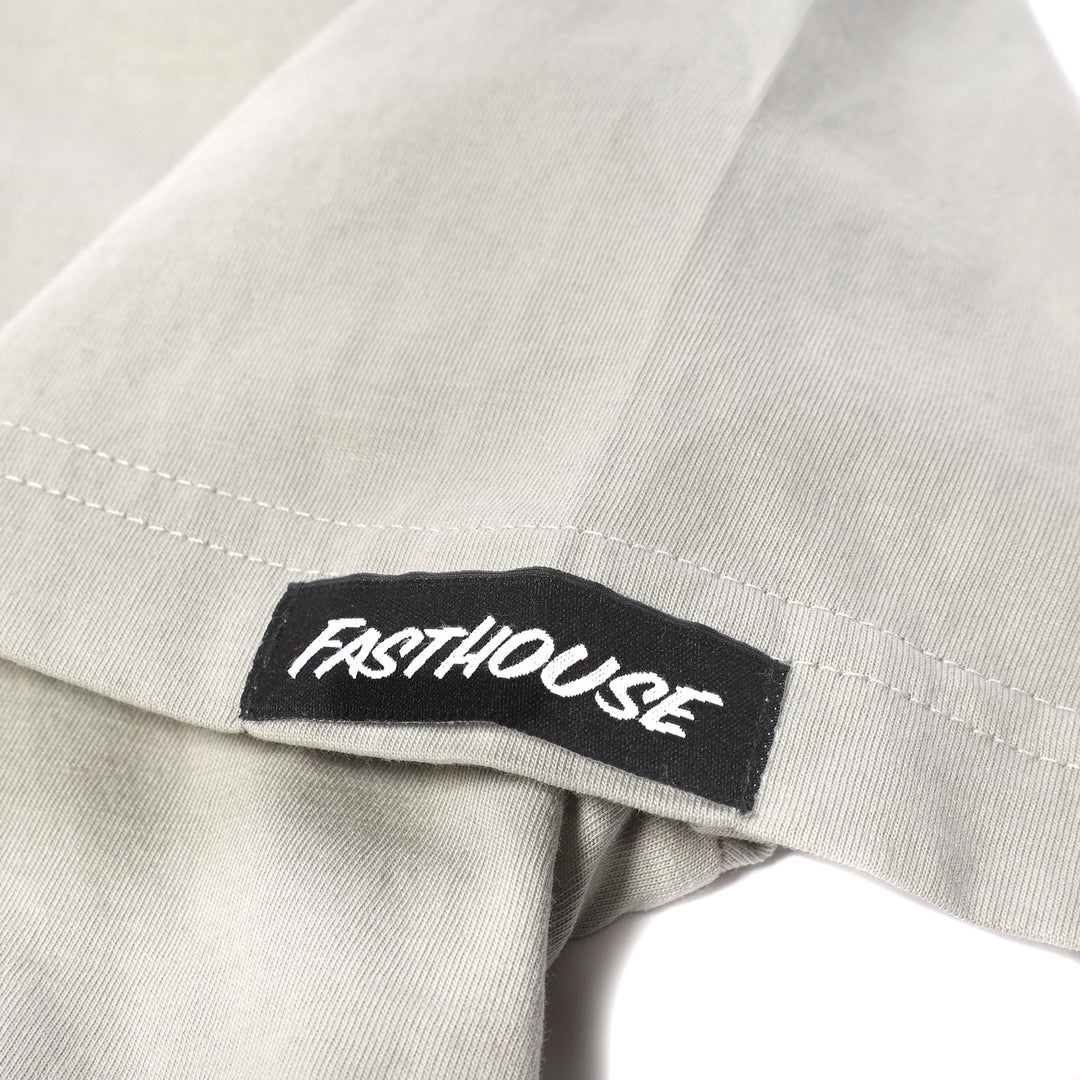 Fasthouse Gibson SS Tee Mirage Gray - Close-Up of Logo Tag Sewn into Sleeve