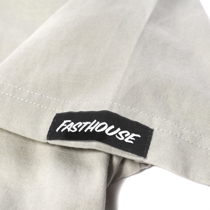 Fasthouse Gibson SS Tee Mirage Gray - Close-Up of Logo Tag Sewn into Sleeve