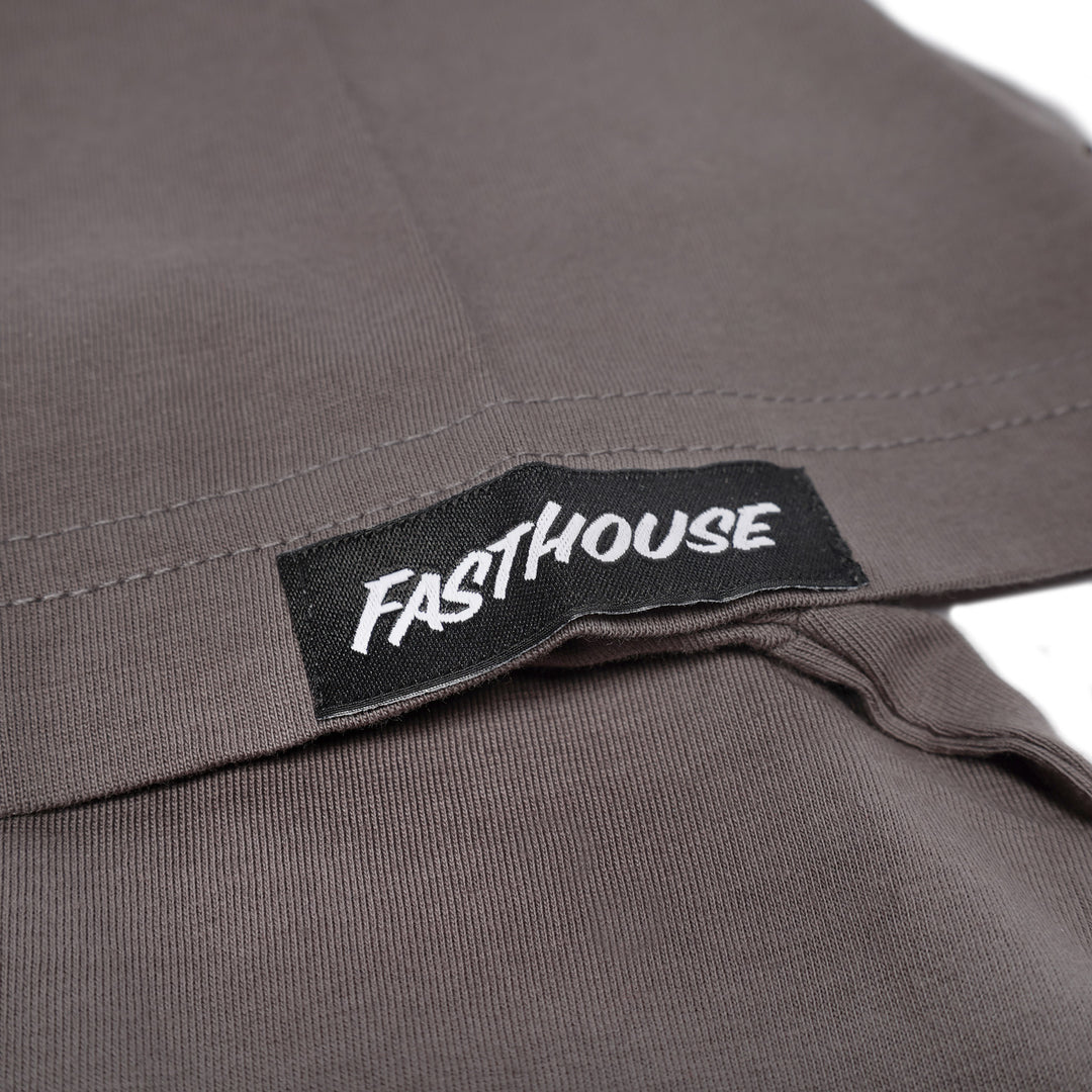 Fasthouse Gilmore SS Tee Gull Gray - Close-Up of Logo Tag Sewn into Sleeve