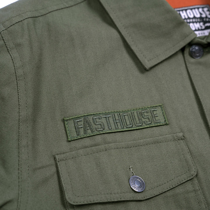 Fasthouse Grafter Chore Coat Thyme - Close-up of Logo Graphic on Front