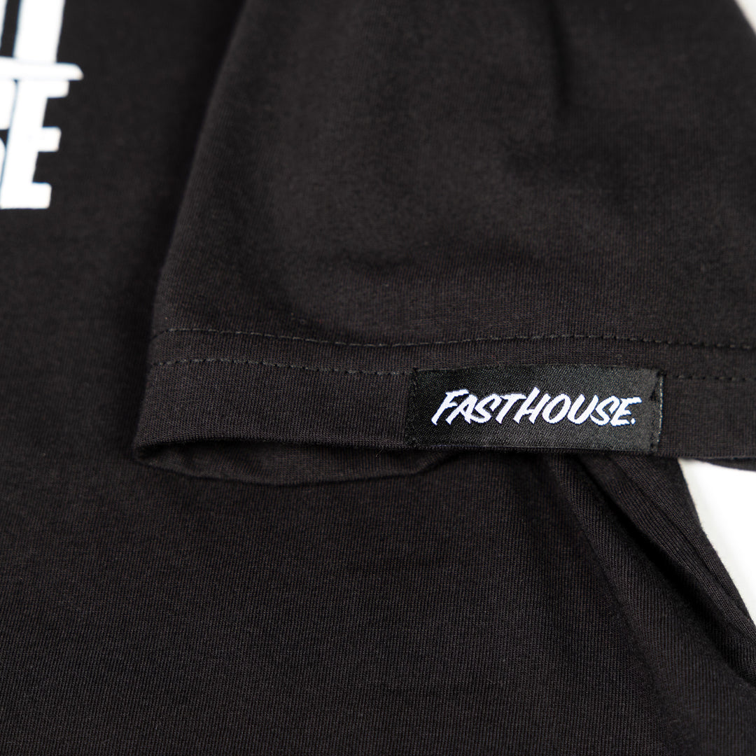 Fasthouse Grid SS Tee Black - Close-Up of Logo Tag on Sleeve