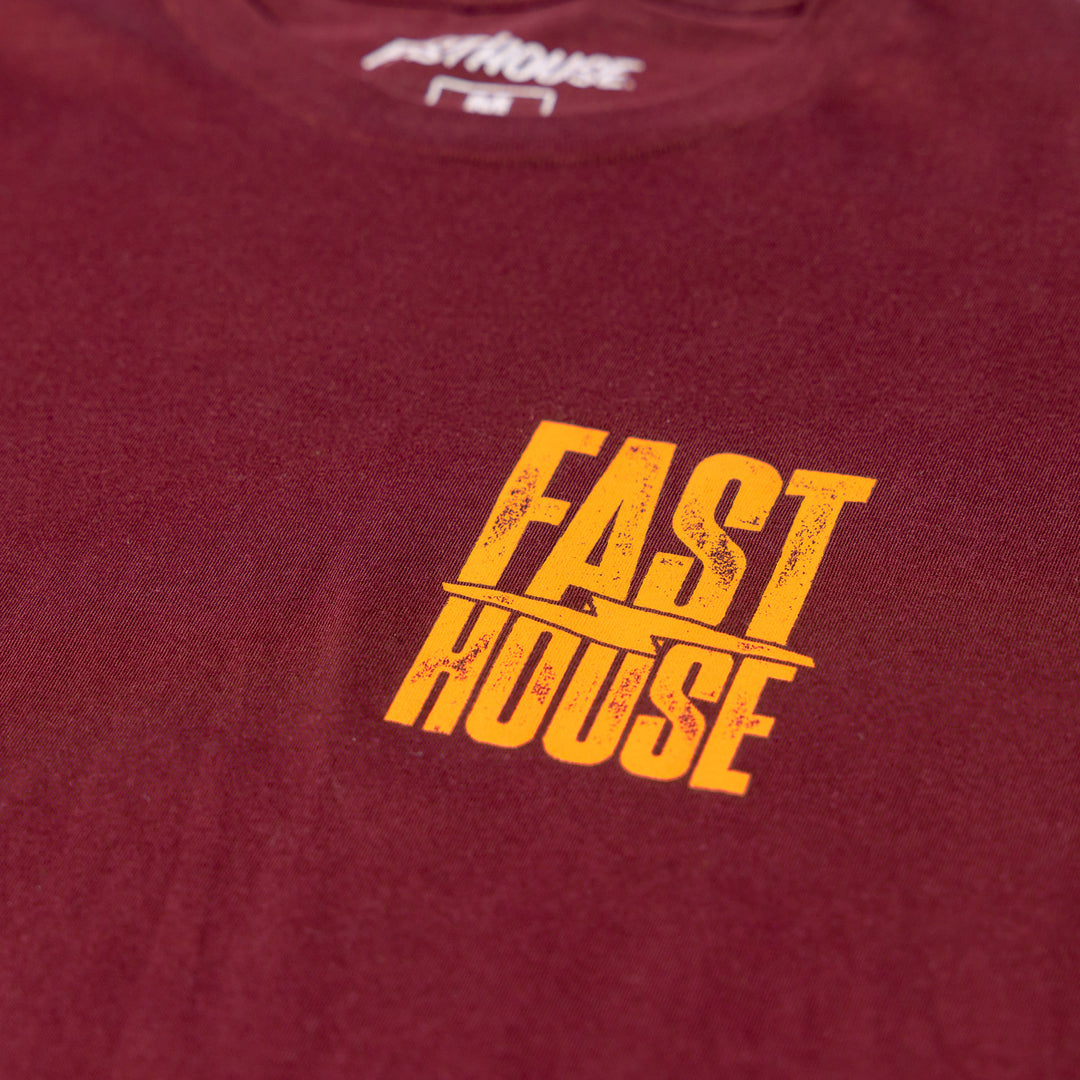 Fasthouse Grid SS Tee Maroon - Close-Up of Graphic on Front