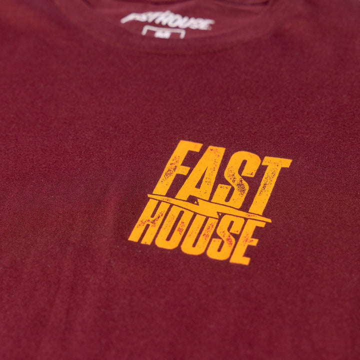 Fasthouse Grid SS Tee Maroon - Close-Up of Graphic on Front