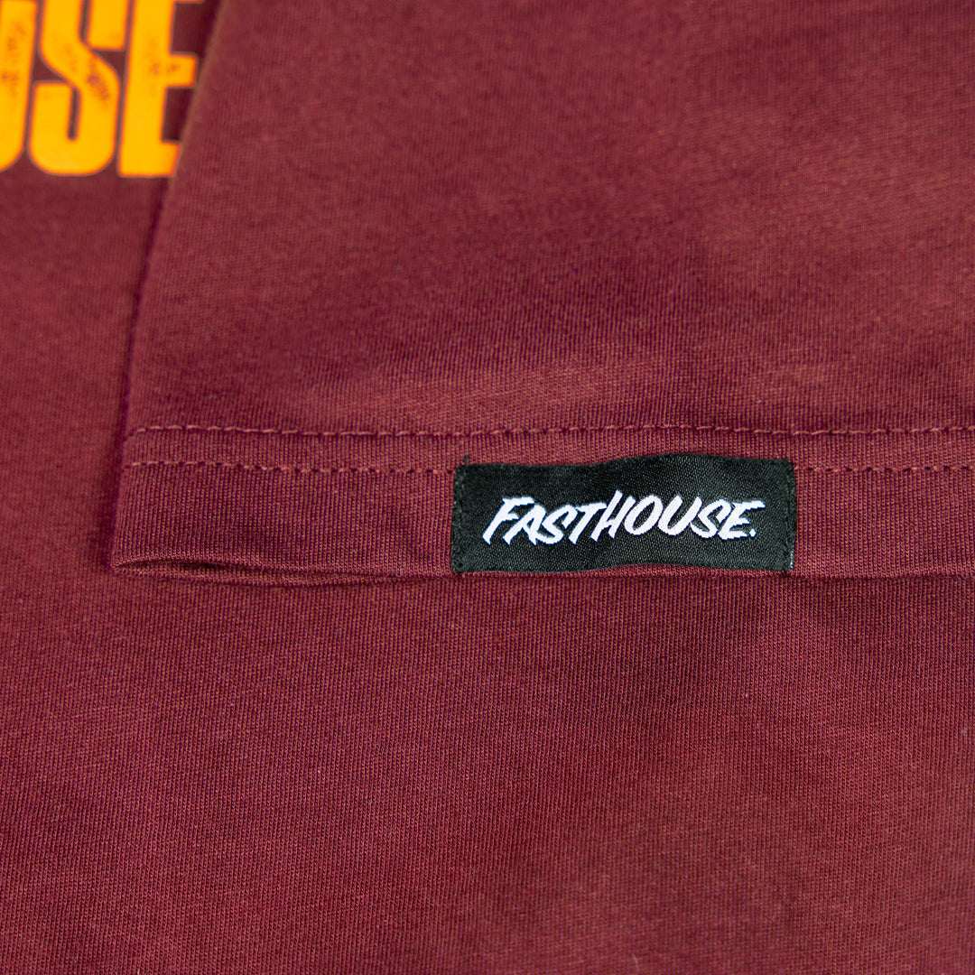 Fasthouse Grid SS Tee Maroon - Close-Up of Logo Tag on Sleeve
