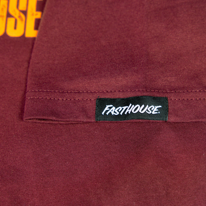 Fasthouse Grid SS Tee Maroon - Close-Up of Logo Tag on Sleeve