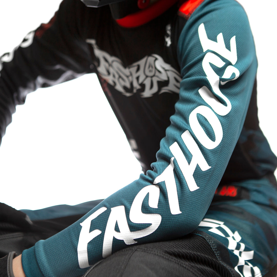 Fasthouse Grindhouse Bereman Jersey Black/Infrared - Close-Up of Left Sleeve Graphic