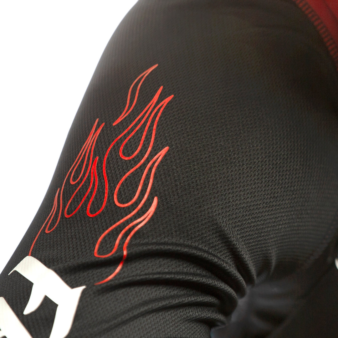 Fasthouse Grindhouse Bereman Jersey Black/Infrared - Close-Up of Shoulder Sleeve Graphic