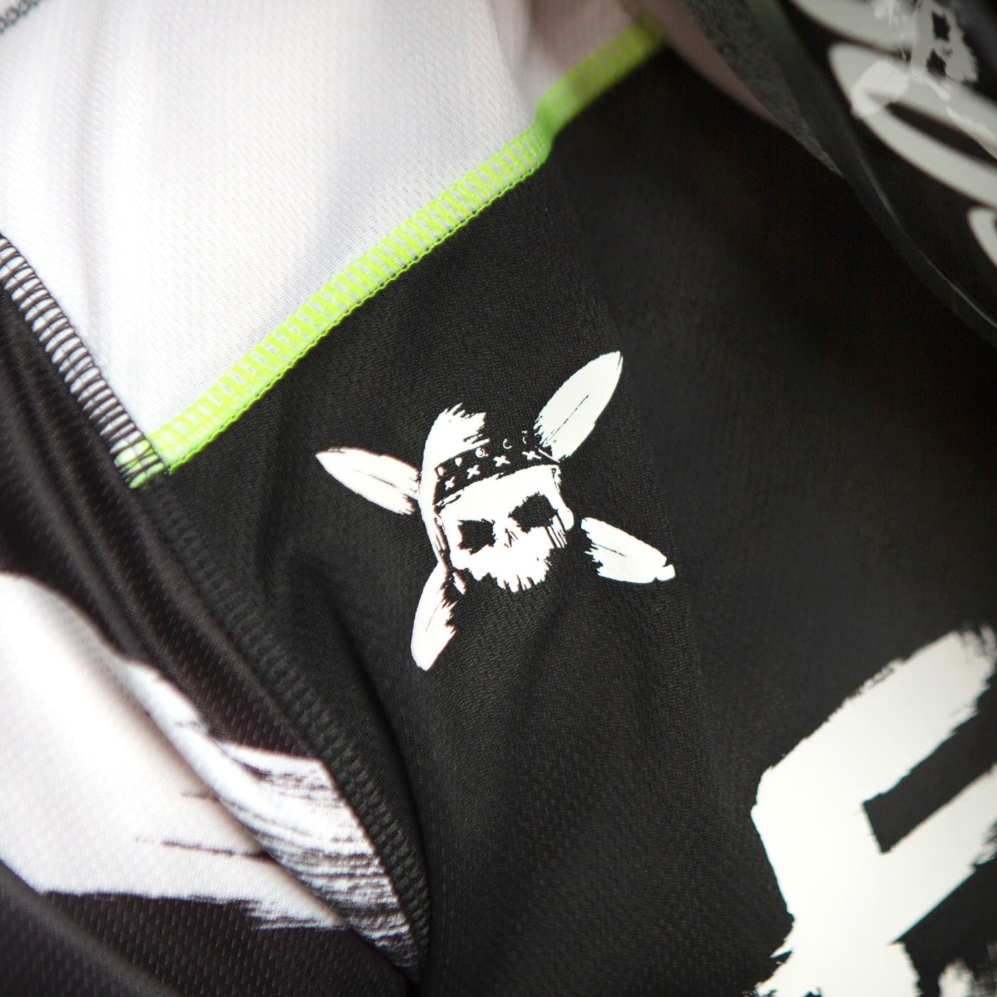 Fasthouse Grindhouse Jester Jersey Black - Close-Up of Chest Shoulder Graphic