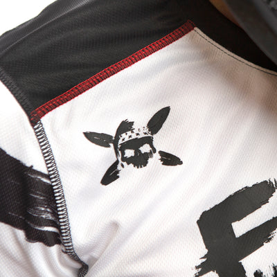 Fasthouse Grindhouse Jester Jersey White - Close-Up of Shoulder Chest Graphic