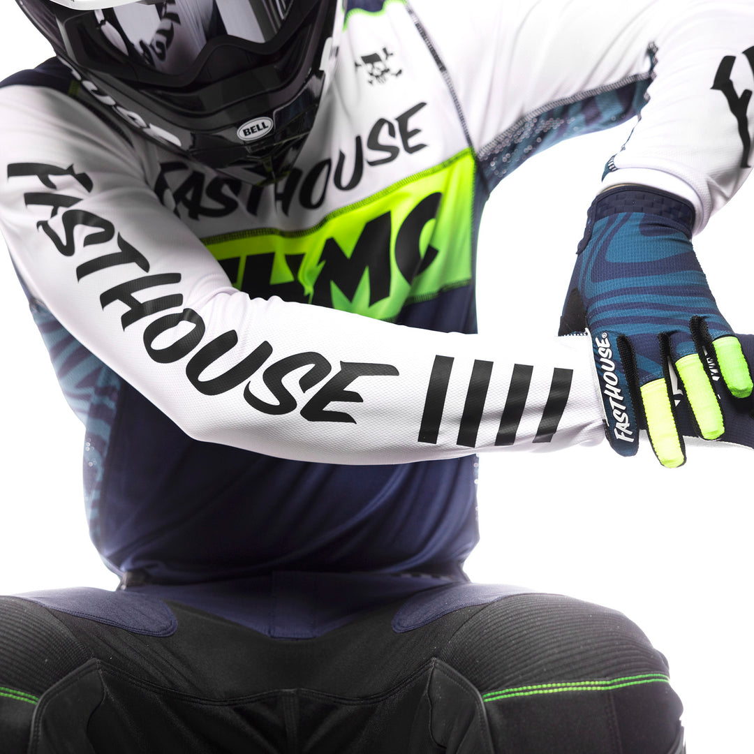 Fasthouse Grindhouse Nova Jersey White/Navy - Close-Up of Sleeve Graphics