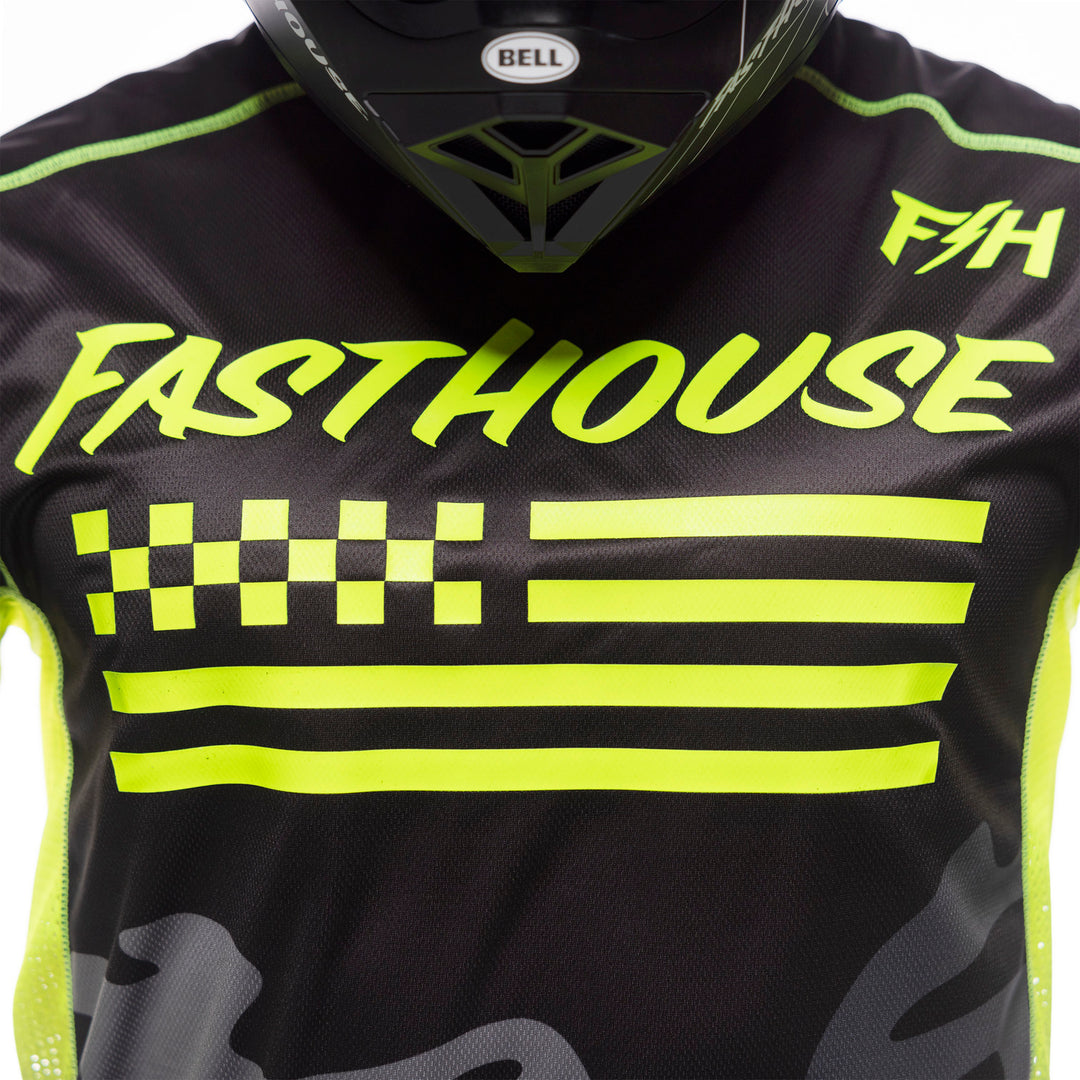 Fasthouse Grindhouse Riot Jersey Black/Hi-Viz - Close-Up of Chest Graphics