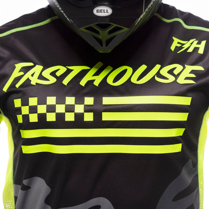 Fasthouse Grindhouse Riot Jersey Black/Hi-Viz - Close-Up of Chest Graphics