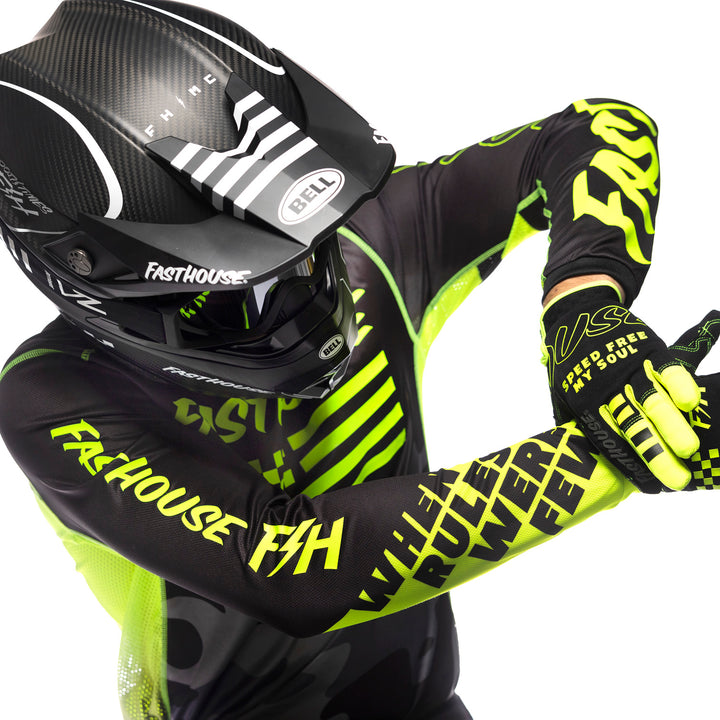 Fasthouse Grindhouse Riot Jersey Black/Hi-Viz - Close-up of Right Sleeve Graphics