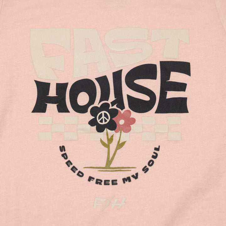 Fasthouse Girl's Flourish SS Tee Heather Peach - Close-Up of Graphic on Front