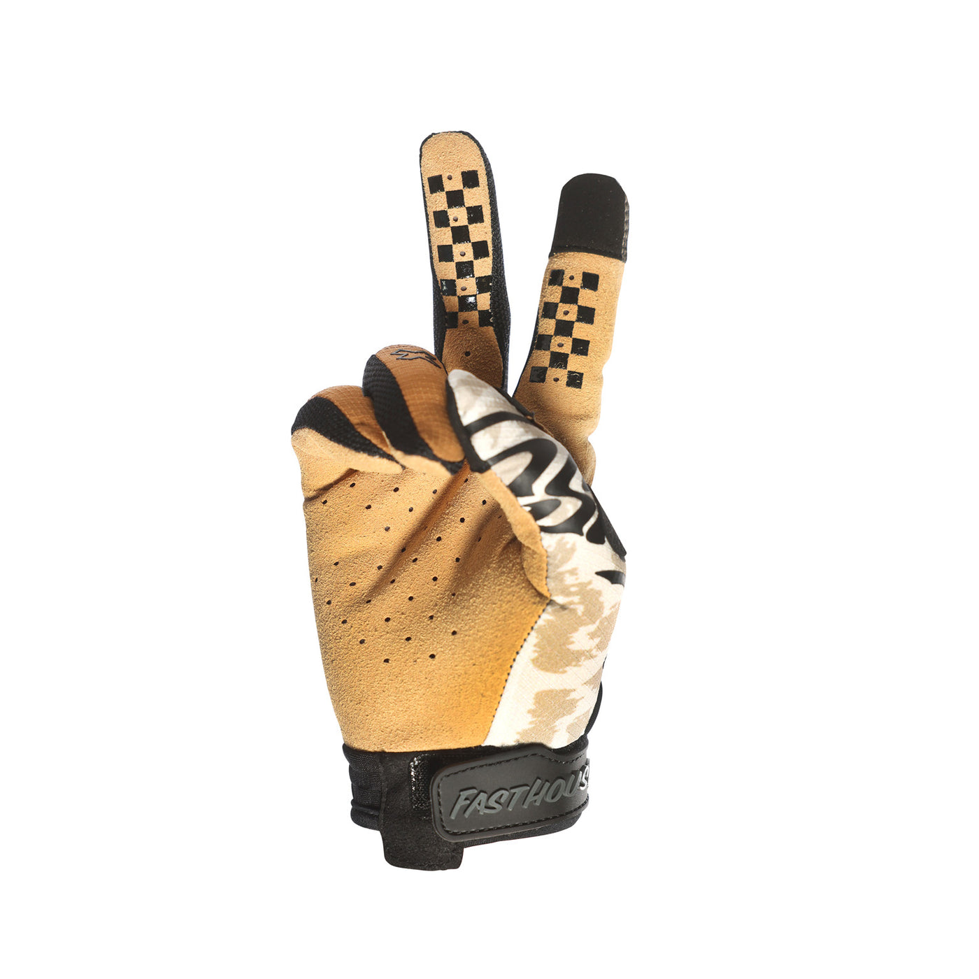 Fasthouse Girl's Elrod Stay Golden Gloves Chalk/Camel - Palm View of Peace Sign