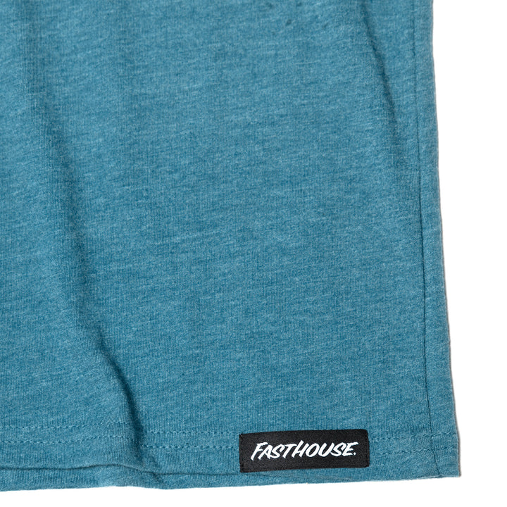 Fasthouse Girl's Wild One SS Tee Heather Teal - Close-Up of Brand Tag on Hem