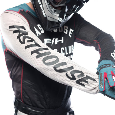 Fasthouse Grindhouse Air-Cooled Club Jersey Black/Teal - Close-Up of Right Sleeve Graphic