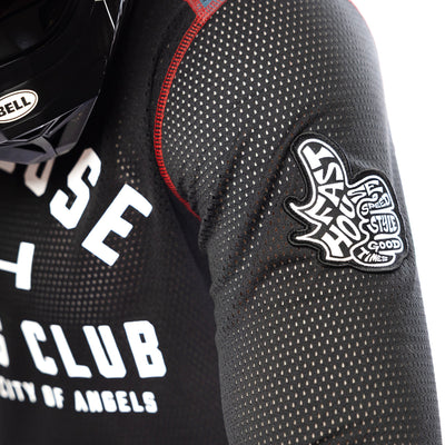 Fasthouse Grindhouse Air-Cooled Club Jersey Black/Teal - Close-Up of Left Sleeve Patch